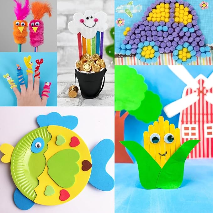 Phinus Craft Supplies Set - 9 Types of Arts & Crafts Materials, Unisex, 1000+ Pcs Kit, Suitable for Classroom, Family, Party, DIY, Art Creation & Decoration