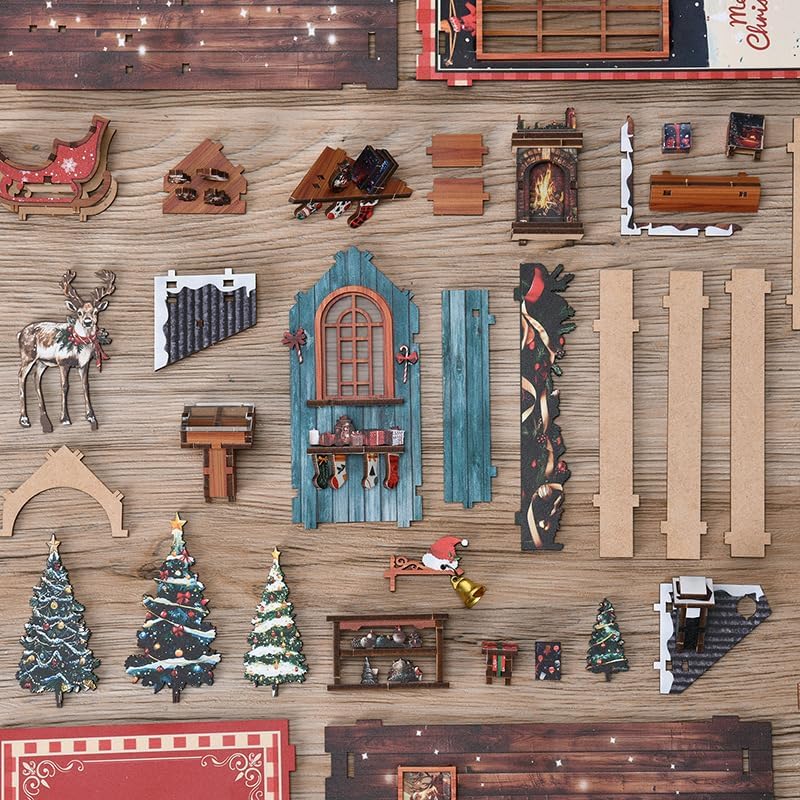 DIY Miniature House Kit, Mini House Building Kit, DIY Book Nook Kit, Tiny Model House for Adults to Build, Beginner 3D Wooden Book Nook, for Family Friends (Christmas time A) - Image 5