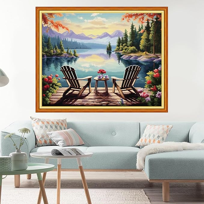 Dimxvean Stamped Cross Stitch Kits,Cross Stitch Kits for Adults Beginners,Embroidery Kits Full Range of Cross Stitch Stamped Kits Needlepoint Kits Cross Stitch Patterns-Rest by The Lake 16x20 inch