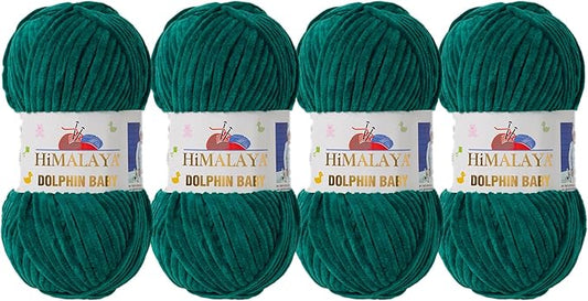 4 Skein/Pack Himalaya Dolphin Baby Chenille Yarn, Each Ball 100 gr (3.5 oz), 120 m (132 Yards), 100% Polyester, Super Bulky Baby Blanket Velvet Amigurumi Yarn, 80331- Emerald Green