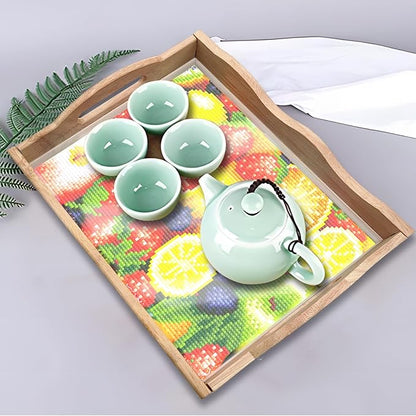 DIY Art Painting Wooden Tray Kit, Food Tray with Handle Diamond Painted Table Decoration Tray, for Breakfast, Bar Dinner Table Diamond Dots Gem Painting Art Set for Beginners (#16-Fruit)