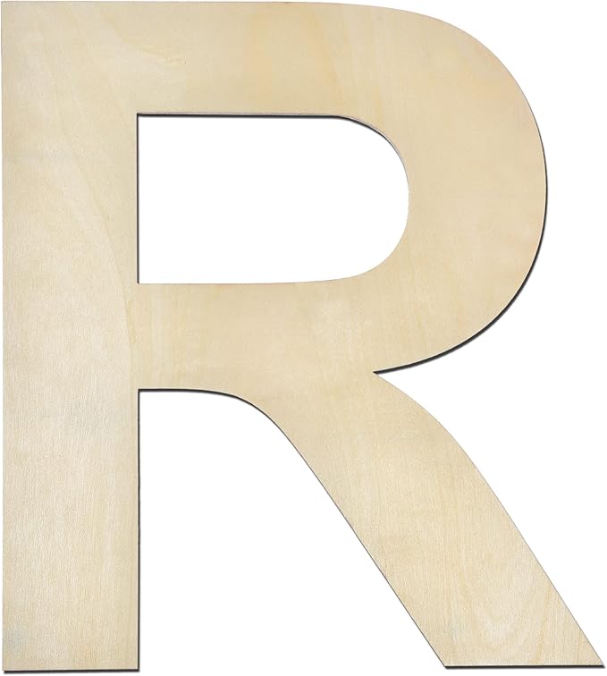 12 Inch Wooden Letter R, 1/4 Inch Thick Large Unfinished Wood Letter for Home Wall Decor, DIY Crafts