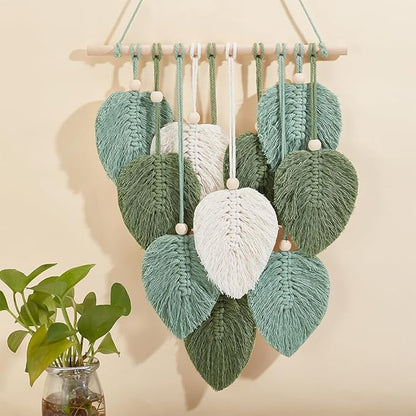 FREEBLOSS DIY Macrame Leaf Wall Hanging Beginners Macrame Kit Leaf Woven Tapestry Feather Wall Hanging DIY Macrame Kit for Adults Birthday Gift