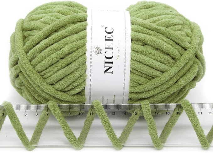 NICEEC 3 Skeins Sparkling Chenille Yarn Soft Blanket Yarn for Crochet & Knitting, Total 165yds/10.6oz - Mint Green