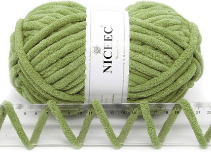 NICEEC 3 Skeins Sparkling Chenille Yarn Soft Blanket Yarn for Crochet & Knitting, Total 165yds/10.6oz - Mint Green