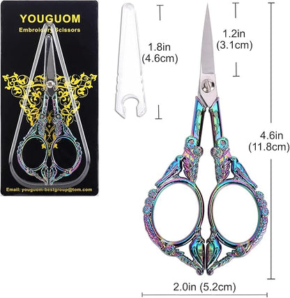 YOUGUOM Sewing Embroidery Scissors – Small Vintage Sharp Detail Shears for Craft, Artwork, Needlework Yarn, Handicraft DIY Tool, Thread Snips, 4.6in Rainbow Bird Style