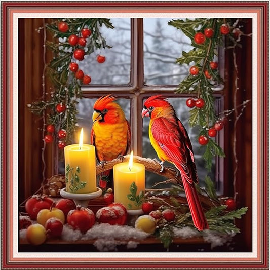 Foxdiviy Stamped Cross Stitch Kits Full Range of Embroidery Needlework Starter Kits for Beginners Adults 11CT Embroidery Patterns Art Crafts DIY Needlepoint Kits-Parrot Lovers 18x18 inch