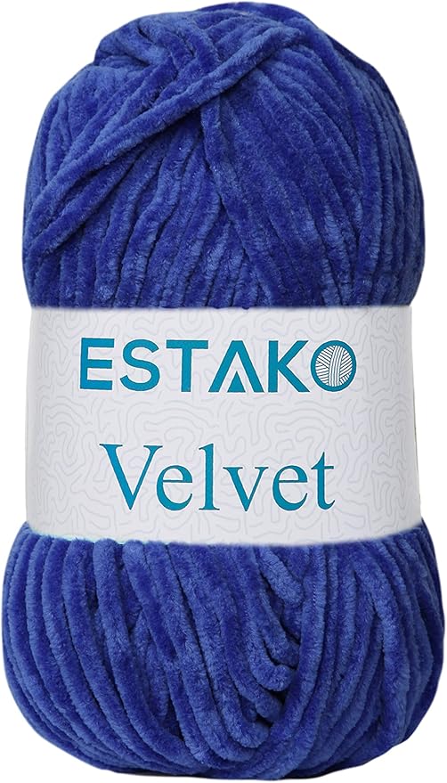 Estako Velvet Chenille Blanket amigurumi Yarn for Crocheting and Knitting Super Bulky 100 gr (132 yds) (1240 - Royal Blue)