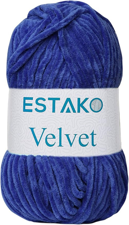 Estako Velvet Chenille Blanket amigurumi Yarn for Crocheting and Knitting Super Bulky 100 gr (132 yds) (1240 - Royal Blue)
