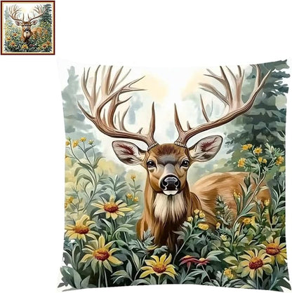 Lovxvouy Pillow Cross Stitch Kits for Adults Beginners-Preprinted Needlepoint Kit Stamped Crossstitching Kits 11CT Cross-Stitch Kit Stitches Kit Embroidery Kits-Lucky Deer 18x18 inchs