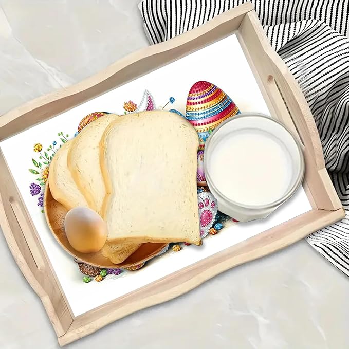DoxQcs DIY Diamond Art Wooden Tray Kit Easter Food Tray with Handle Diamond Painted Table Decoration Tray for Breakfast Bar Dinner Table Diamond Art Painting for Beginners-#16-Easter Bunny Eggs