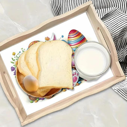 DoxQcs DIY Diamond Art Wooden Tray Kit Easter Food Tray with Handle Diamond Painted Table Decoration Tray for Breakfast Bar Dinner Table Diamond Art Painting for Beginners-#16-Easter Bunny Eggs