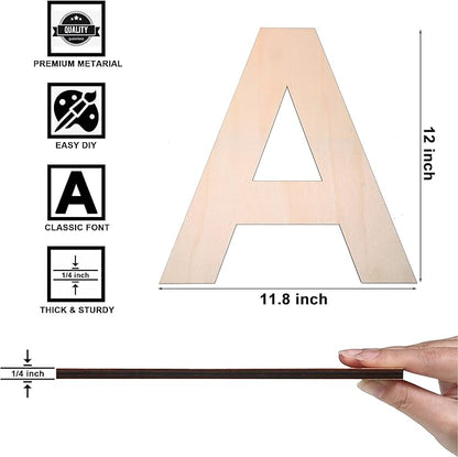 12 Inch Wooden Letter A, 1/4 Inch Thick Large Unfinished Wood Letter for DIY Crafts Home Wall Decor