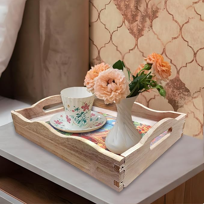 DIY Art Painting Wooden Tray Kit, Food Tray with Handle Diamond Painted Table Decoration Tray, for Breakfast, Bar Dinner Table Diamond Dots Gem Painting Art Set for Beginners (#25-Parrot)