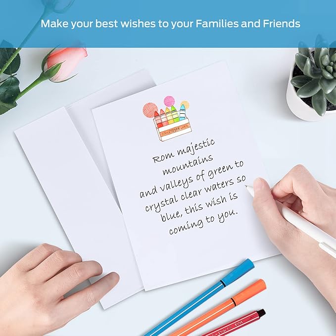 Ohuhu Blank White Cards and Envelopes 100 Pack - 4.25" x 5.5" Heavyweight Folded Cardstock and A2 Envelopes for DIY Greeting Cards Wedding Birthday Invitations Baby Shower Thank You Cards and More