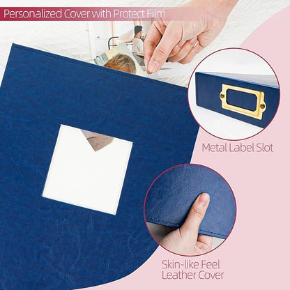 Vienrose 12x12 Inch Large 3 Ring DIY Scrapbook Photo Album Leather Cover Scrap Book Albums Blank Scrapbooks Photobook with 50 Plastic Sleeves 100 Pages for Wedding Baby Family Anniversary (Navy Blue)