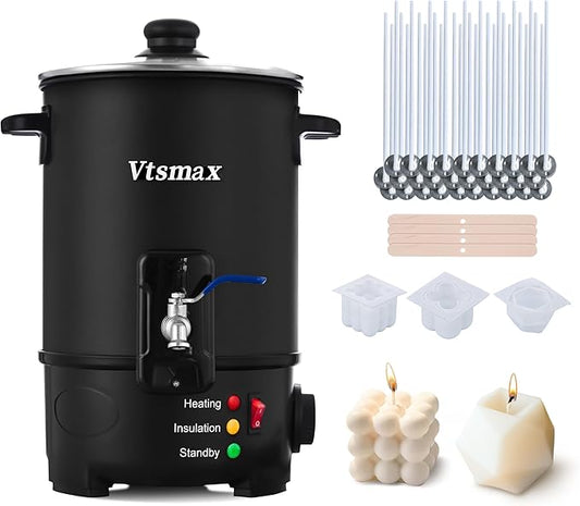 Vtsmax 12Lbs Wax Melter for Candle Making Pot with Temp Control and No-Clog Pour Spout, Easy to Use & Clean for Candle, Soap, Home & Commercial Use