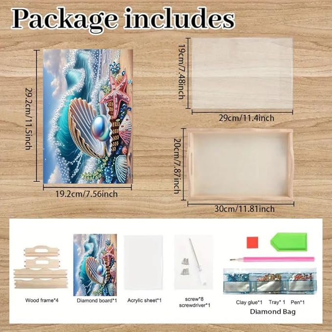 DoxQcs DIY Diamond Art Wooden Food Tray with Handle Diamond Painted Table Decoration Tray for Breakfast Bar Dinner Table Diamonds Art Painting for Beginners-Pearl