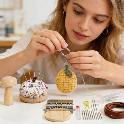 Beginner Knitting & Darning Kit with 14 Hooks, 14 Needles & 50 Threads, Weaving Tool for Mending Sweaters, Socks & Scarves, Complete Craft Set for DIY, for Grandparents & Mothers