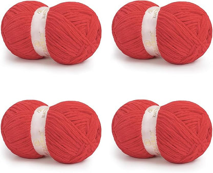 Chenille Yarn for Crocheting & Knitting 880 Yards, Soft Thick Fluffy Bulky Blanket Yarn, 4 Pack of 10.5oz(Red)