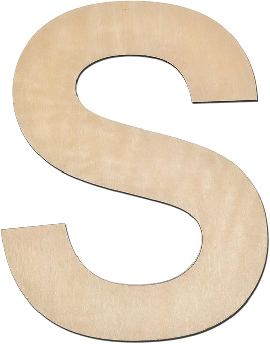 12 Inch Wooden Letter S, 1/4 Inch Thick Large Unfinished Wood Letter for Home Wall Decor, DIY Crafts