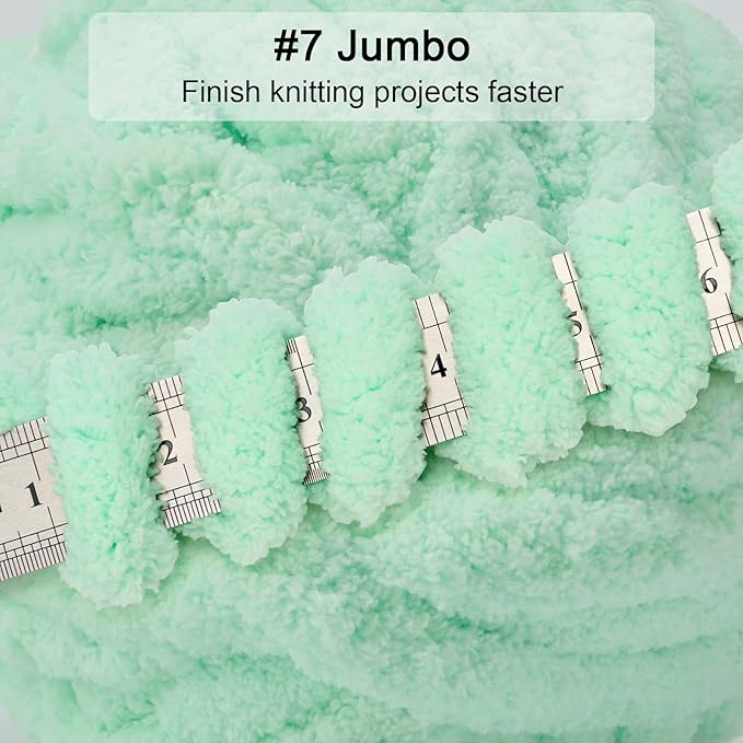 ERLYEEN Chenille Chunky Yarn Super Bulky Soft Thick Fluffy Jumbo Giant Washable Polyester Big Yarn DIY for Arm Knit Blanket Cushion Bed Sofa Home Decor,Mint Green,1.1LB