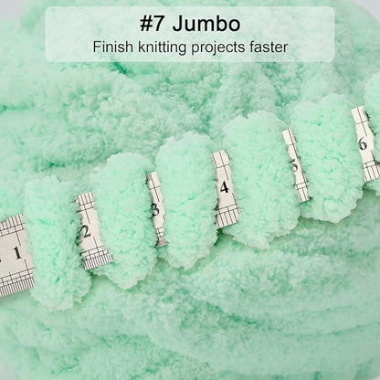 ERLYEEN Chenille Chunky Yarn Super Bulky Soft Thick Fluffy Jumbo Giant Washable Polyester Big Yarn DIY for Arm Knit Blanket Cushion Bed Sofa Home Decor,Mint Green,1.1LB