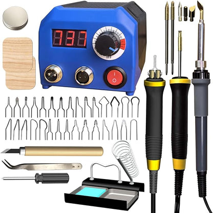 FIRElood LH55-2-3 Wood Burner kit Wood Burning Tool Pen 25~750℃, Wood Burning kit with Digital Thermometer Temperature Adjustable Temperature, 3 pyrographic Wood Burning pens, 37 Wood Burning Pen Tips