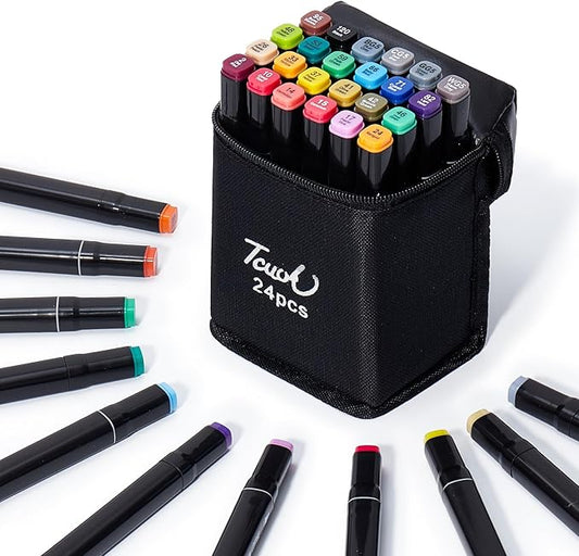 Hopesky 24 Colors Alcohol Markers - Dual Tip Permanent Art Markers Set for Coloring Drawing Painting, Fine and Chisel Tip Alcohol Based Pens with Storage Case for Adult Artists