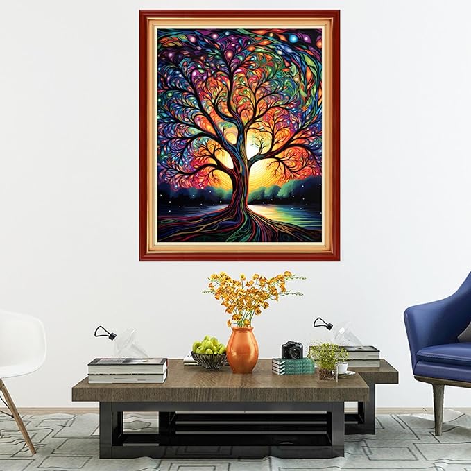 Dooxvey Cross Stitch Kits for Adults Stamped Full Range of Embroidery Starter Kits for Beginners 11CT Printed Cross Stitch Patterns Needlepoint Kits Stamped Crossstitch-Colorful Tree 16x20 inch