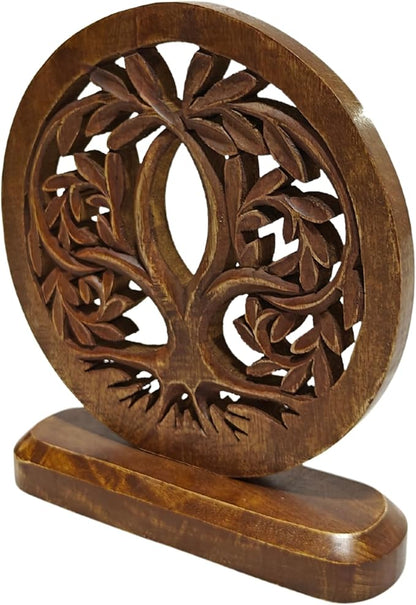 VANIYA CRAFTS® Wooden Carved Handmade Engraved Table Decor Tree Shape Table Sculpture Home Decor Statue for Living Room, Bedroom, Office Desktop, Cabinets