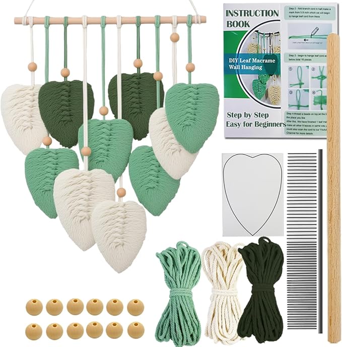 Ewparts Craft Kits for Adults Macrame Kit for Adults Beginners Easy to Make Macrame Wall Hanging Leaf with 4mm Macrame Cord,Instruction Book,Wooden Beads,Metal Combo for DIY Starter Adult Craft Kits