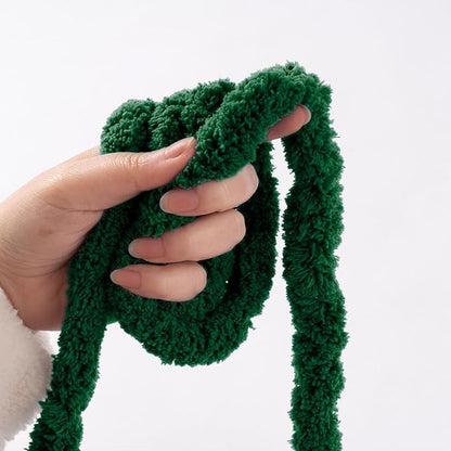 Green Jumbo Chunky Chenille Yarn for Crocheting, Thick Plush Yarn for Hand Knitting Blankets, Super Soft Bulky Yarn for DIY Projects, 2 Jumbo Pack
