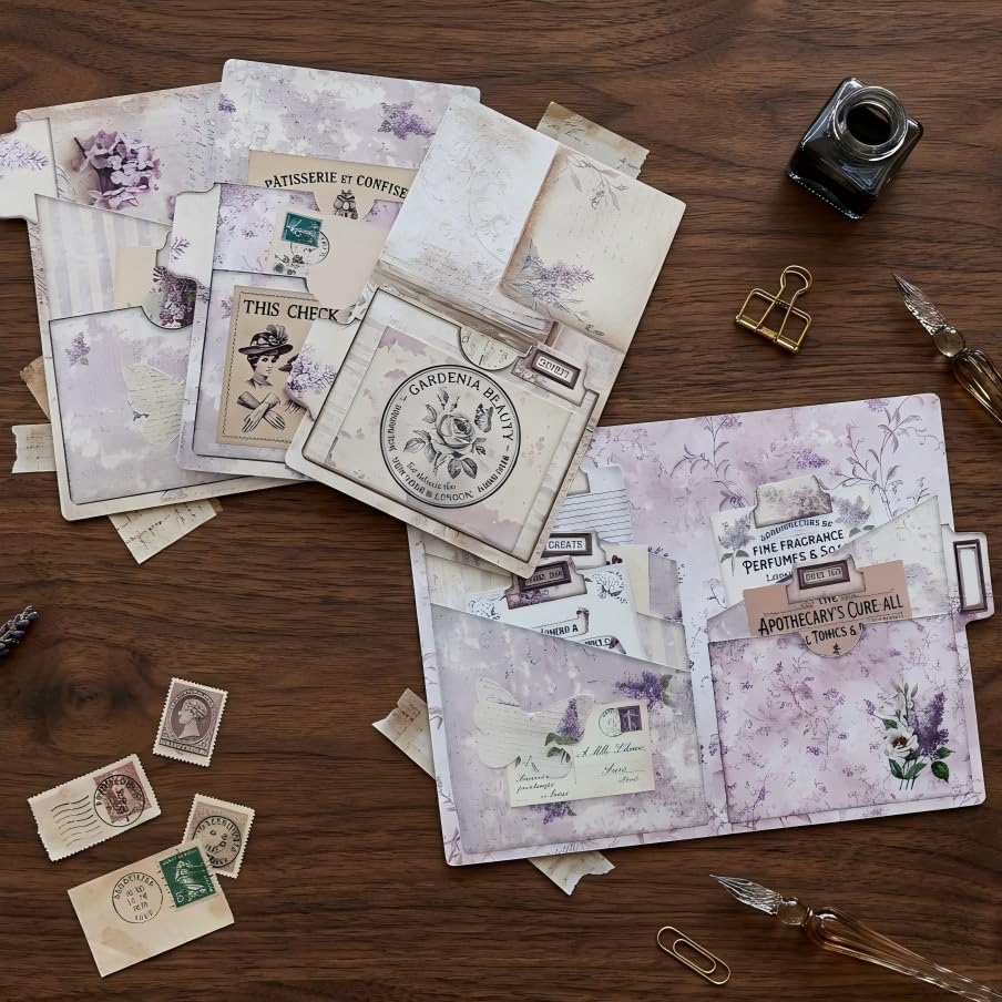 Lilac & Lace Reverie Junk Journal Folio Kit, Vintage Scrapbook DIY Handcraft Supplies, Creative Mini Folder & Booklet Making Set for Handmade Art Projects by Unknown