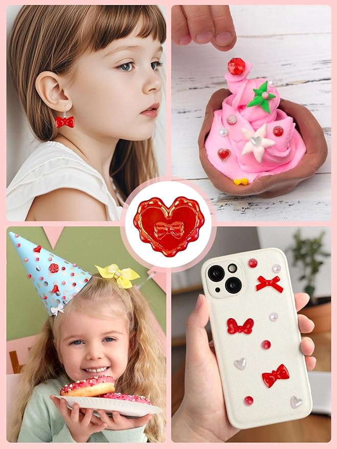 150PCS Christmas Acrylic Pastel Beads for Jewelry Making, Kalolary Colorful Bow Butterfly Flower Kawaii Plastic Candy Heart Cute Macaroon Aesthetic Beads for Bracelet Necklace DIY Supplies (Red)