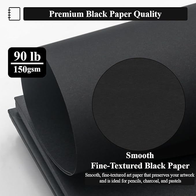 SuFly Black Paper Drawing Pad, 60 Sheets Large Sketch Book 11x14, Spiral Bound - Hardcover,90lb/150gsm Black Paper Notebook for Gel Pens.
