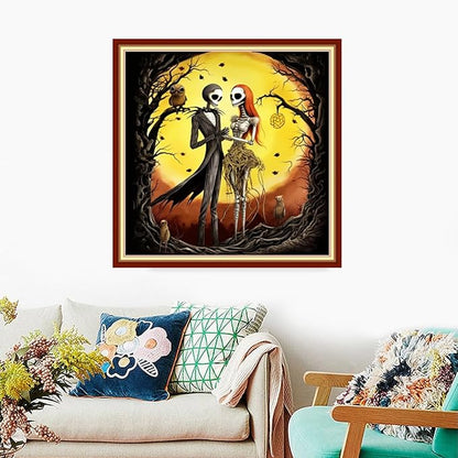 Foxdiviy Stamped Cross Stitch Kits Full Range of Embroidery Needlework Starter Kits for Beginners Adults 11CT Embroidery Patterns Art Crafts DIY Needlepoint Kits-Skeleton Couple 18x18 inch