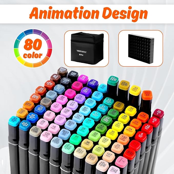 VBESTARTLY 168 Colors Alcohol Markers with Base, Permanent Dual Tip Art Markers for Adults Anime Coloring Sketch Illustrations Pefect for Gift- Refillable