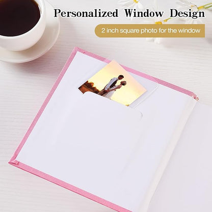 Mublalbum Small 4x6 Photo Album Linen Cover with Memo Areas Photobook Pictures Book Holds Vertical Pockets for Wedding Family Baby and Vacation (Pink)