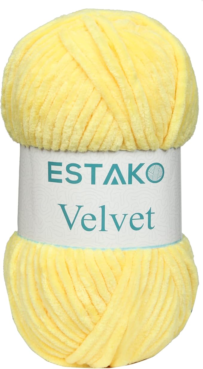 Estako Velvet Chenille Blanket amigurumi Yarn for Crocheting and Knitting Super Bulky 100 gr (132 yds) (1850 - Yellow)