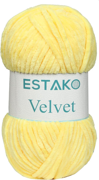 Estako Velvet Chenille Blanket amigurumi Yarn for Crocheting and Knitting Super Bulky 100 gr (132 yds) (1850 - Yellow)