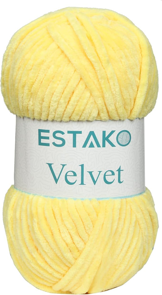 Estako Velvet Chenille Blanket amigurumi Yarn for Crocheting and Knitting Super Bulky 100 gr (132 yds) (1850 - Yellow)