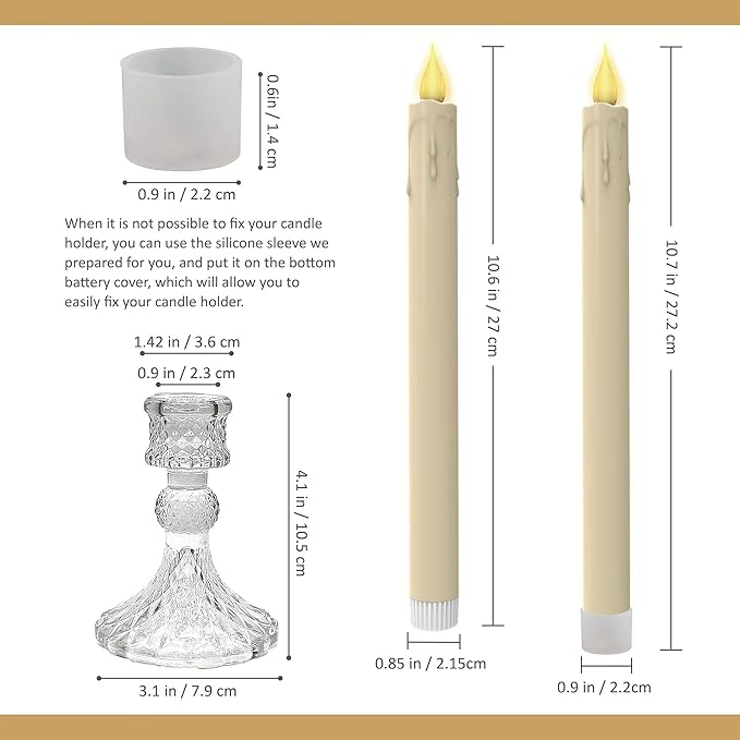 Flameless Taper Candles with Diamond Base Light - Hexagon Glass Holder, Remote Timer & Dimmer 2AA Battery Operated 500+ Hours for Thanksgiving/Xmas Decor, Wedding Centerpiece (Ivory, 2 Pack)