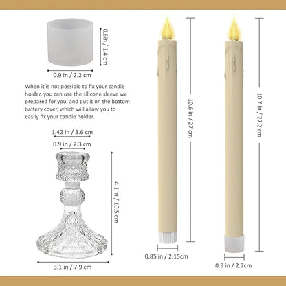 Flameless Taper Candles with Diamond Base Light - Hexagon Glass Holder, Remote Timer & Dimmer 2AA Battery Operated 500+ Hours for Thanksgiving/Xmas Decor, Wedding Centerpiece (Ivory, 2 Pack)