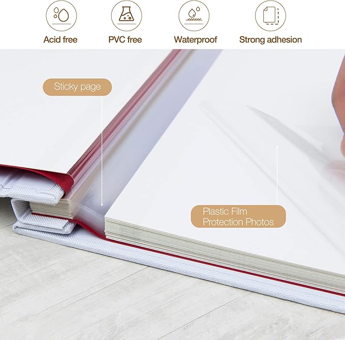 potricher Large Photo Album Self Adhesive 3x5 4x6 5x7 8x10 10x12 Pictures Linen Cover 80 Blank Pages Magnetic DIY Scrapbook Albums with A Metallic Pen (White)