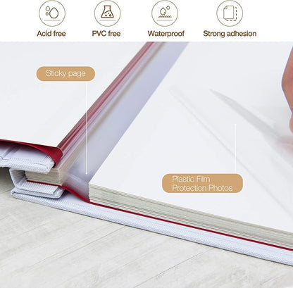 potricher Large Photo Album Self Adhesive 3x5 4x6 5x7 8x10 10x12 Pictures Linen Cover 80 Blank Pages Magnetic DIY Scrapbook Albums with A Metallic Pen (White)