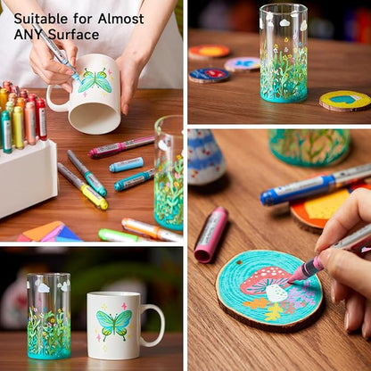 Shuttle Art Automatic Ink Control Acrylic Paint Markers, 48 Colors Brush Tip Acrylic Paint Pens for Rock Painting, Ceramic, Wood, Canvas, Glass, Stone, Fabric, Card Making, DIY & Art Supplies