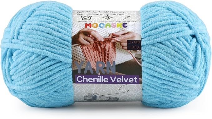 Chunky Yarn for Crocheting and Knitting - Easy to Use Plush Chenille Super Bulky Yarn 100g/131yds - Ultra Soft Velvet Baby Blanket Yarn for Beginners & Amigurumi Projects, Azure