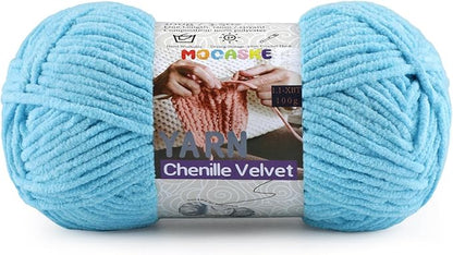 Chunky Yarn for Crocheting and Knitting - Easy to Use Plush Chenille Super Bulky Yarn 100g/131yds - Ultra Soft Velvet Baby Blanket Yarn for Beginners & Amigurumi Projects, Azure