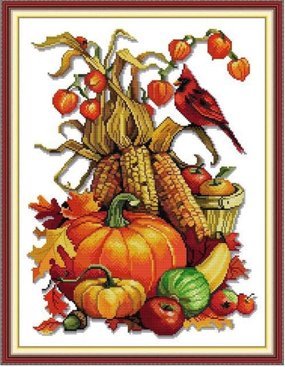 Qeerysew Cross Stitch Kits Stamped Full Range of Embroidery Starter Kits for Beginners DIY- Printed Kits Abundant Harvest of All Grains(Printed) 11CT18.5x23.6inches